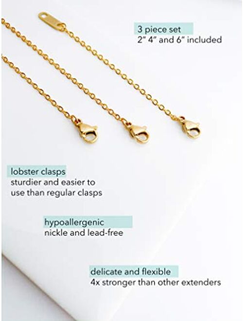 Altitude Boutique 18k Gold Plated Necklace Extenders Delicate Necklace Extender Chain Set for Women 3 Piece Set, Extensions 2", 4", 6" Inches Hypoallergenic in Gold, Rose