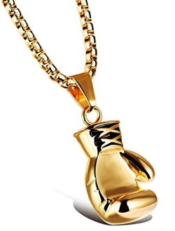 Hamoery Men Women Punk Stainless Steel Boxing Glove Chain Pendant Necklace