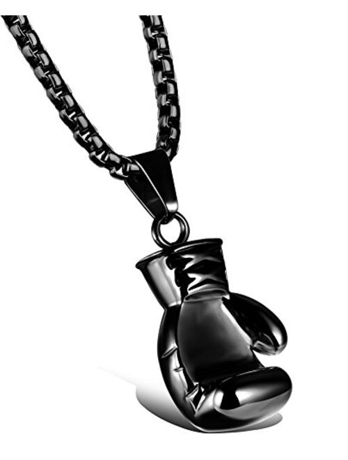 Hamoery Men Women Punk Stainless Steel Boxing Glove Chain Pendant Necklace