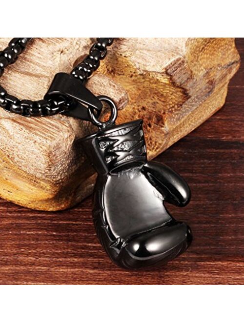 Hamoery Men Women Punk Stainless Steel Boxing Glove Chain Pendant Necklace