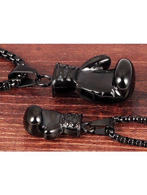 Hamoery Men Women Punk Stainless Steel Boxing Glove Chain Pendant Necklace