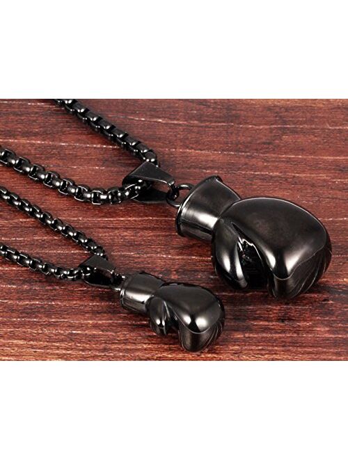 Hamoery Men Women Punk Stainless Steel Boxing Glove Chain Pendant Necklace