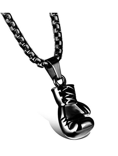 Hamoery Men Women Punk Stainless Steel Boxing Glove Chain Pendant Necklace