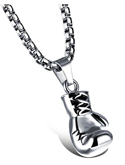 Hamoery Men Women Punk Stainless Steel Boxing Glove Chain Pendant Necklace