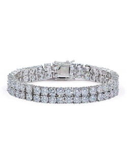 JINAO 2 Rows AAA Cubic Zirconia Iced Out Tennis Bling Lab Simulated Diamond Bracelet