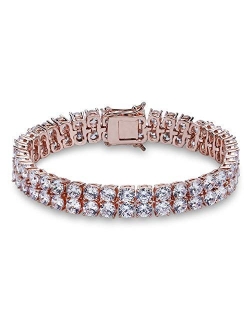 JINAO 2 Rows AAA Cubic Zirconia Iced Out Tennis Bling Lab Simulated Diamond Bracelet