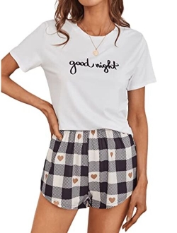 Women's Plaid Pajama Set Short Sleeve Tee and Tartan Shorts Sleepwear