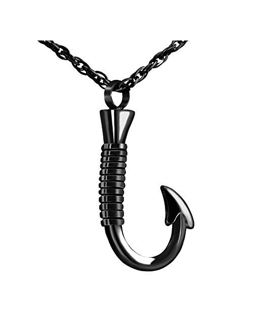 abooxiu Fishing Hook Urn Necklace for Ashes Fish Hook Stainless Steel Cremation Jewelry Memorial Pendant Keepsake for Men