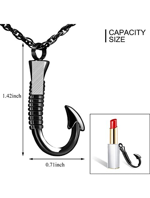 abooxiu Fishing Hook Urn Necklace for Ashes Fish Hook Stainless Steel Cremation Jewelry Memorial Pendant Keepsake for Men
