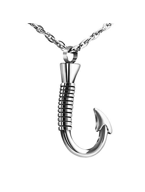 abooxiu Fishing Hook Urn Necklace for Ashes Fish Hook Stainless Steel Cremation Jewelry Memorial Pendant Keepsake for Men