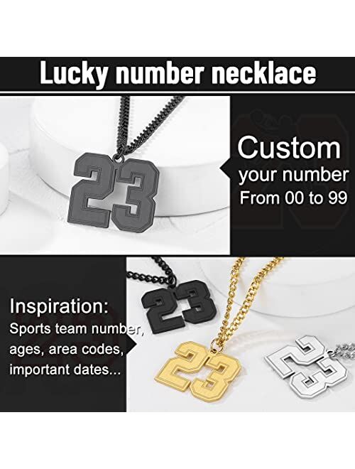 Keystyle GoldChic Jewelry Number Necklace For Men Women, Custom Youth Baseball Necklaces with Number for Boys, Personalized Jersey Numbers Chain Sports Fans Pendant Socce