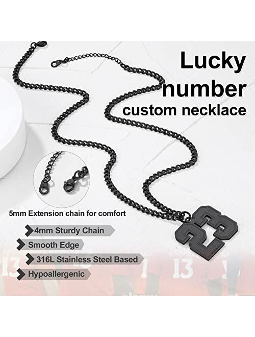 Keystyle GoldChic Jewelry Number Necklace For Men Women, Custom Youth Baseball Necklaces with Number for Boys, Personalized Jersey Numbers Chain Sports Fans Pendant Socce