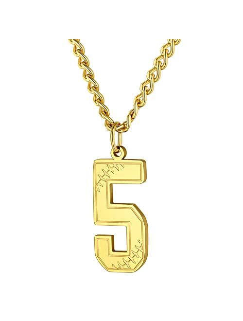 Keystyle GoldChic Jewelry Number Necklace For Men Women, Custom Youth Baseball Necklaces with Number for Boys, Personalized Jersey Numbers Chain Sports Fans Pendant Socce