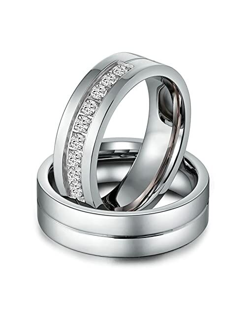 Aeici His &Hers I Love You Matching Rings Endless Love Stainless Steel Ladies Ring for Women Men Inlaid 9 CZ