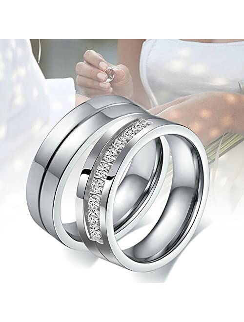 Aeici His &Hers I Love You Matching Rings Endless Love Stainless Steel Ladies Ring for Women Men Inlaid 9 CZ