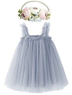 BGFKS Layered Tulle Tutu Dress for Toddler Girls,Baby Girl Rainbow Tutu Princess Skirt Set with Flower Headband.