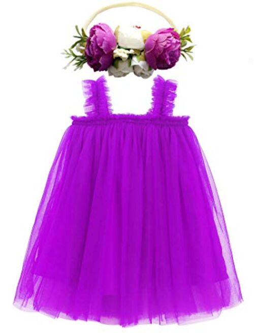 BGFKS Layered Tulle Tutu Dress for Toddler Girls,Baby Girl Rainbow Tutu Princess Skirt Set with Flower Headband.