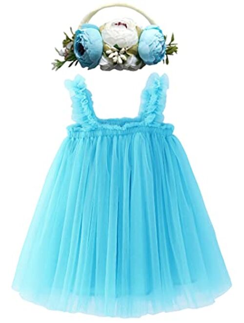 BGFKS Layered Tulle Tutu Dress for Toddler Girls,Baby Girl Rainbow Tutu Princess Skirt Set with Flower Headband.