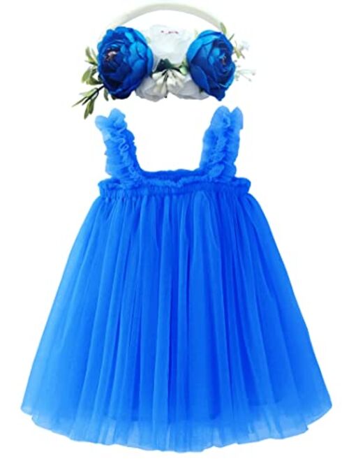 BGFKS Layered Tulle Tutu Dress for Toddler Girls,Baby Girl Rainbow Tutu Princess Skirt Set with Flower Headband.