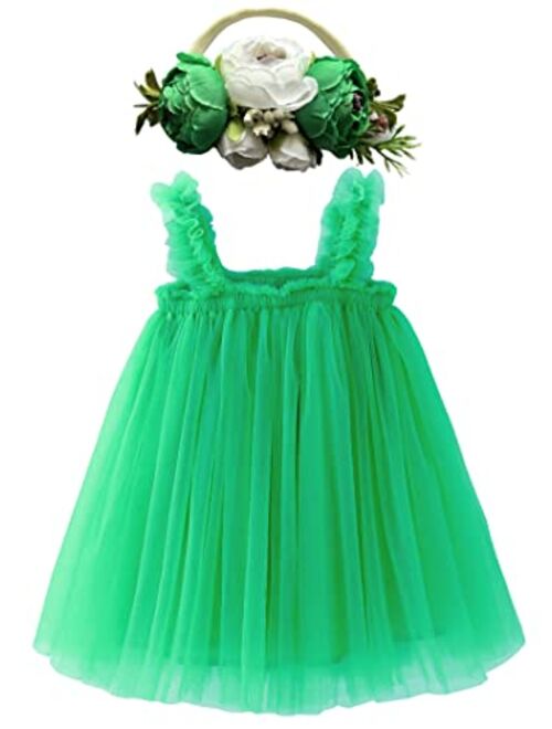 BGFKS Layered Tulle Tutu Dress for Toddler Girls,Baby Girl Rainbow Tutu Princess Skirt Set with Flower Headband.