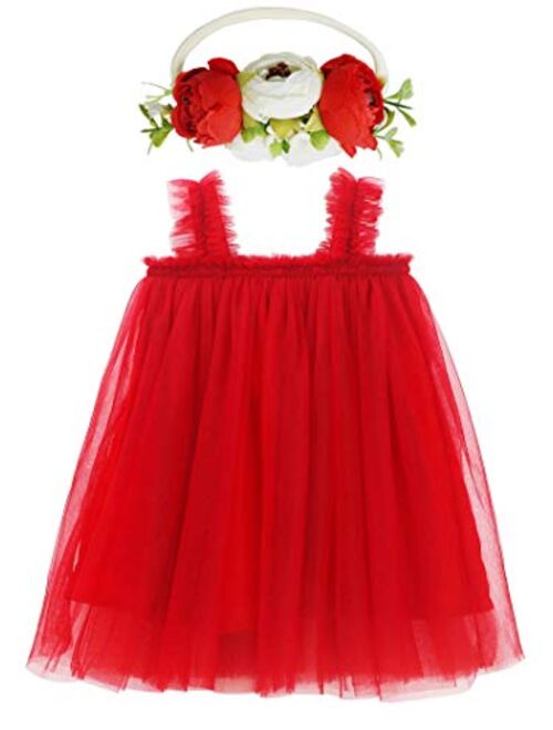 BGFKS Layered Tulle Tutu Dress for Toddler Girls,Baby Girl Rainbow Tutu Princess Skirt Set with Flower Headband.