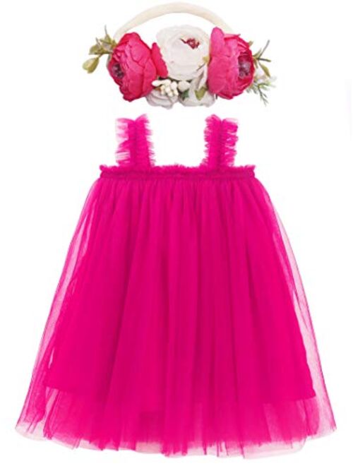 BGFKS Layered Tulle Tutu Dress for Toddler Girls,Baby Girl Rainbow Tutu Princess Skirt Set with Flower Headband.