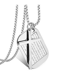 Jstyle Stainless Steel Dog Tags Cross Necklaces for Men Prayer Cross Necklace Military Rolo Chain 3mm 24 Inch Silver Bible Prayer