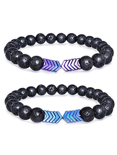 Gleamart 2 Pcs Lava Rock Stone Bead Bracelet Arrow Essential Oil Diffuser Volcanic Stone Bracelet for Men Women