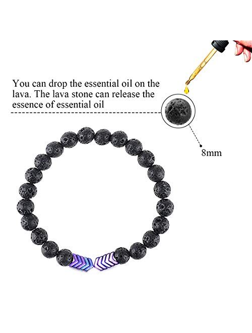 Gleamart 2 Pcs Lava Rock Stone Bead Bracelet Arrow Essential Oil Diffuser Volcanic Stone Bracelet for Men Women