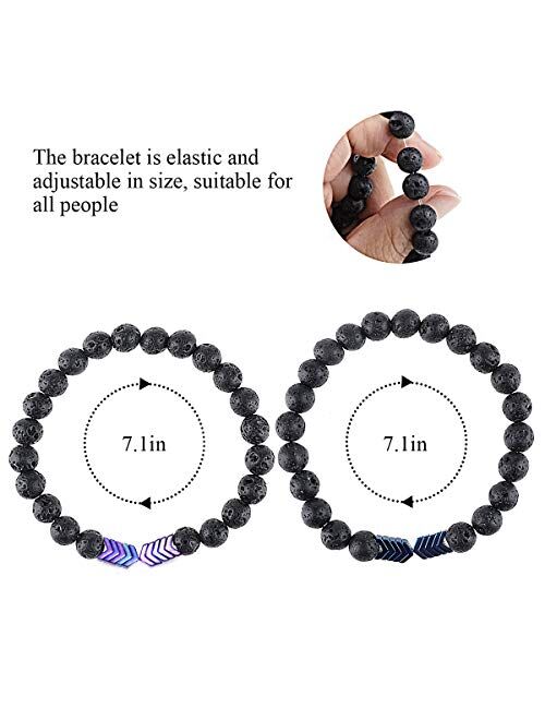 Gleamart 2 Pcs Lava Rock Stone Bead Bracelet Arrow Essential Oil Diffuser Volcanic Stone Bracelet for Men Women