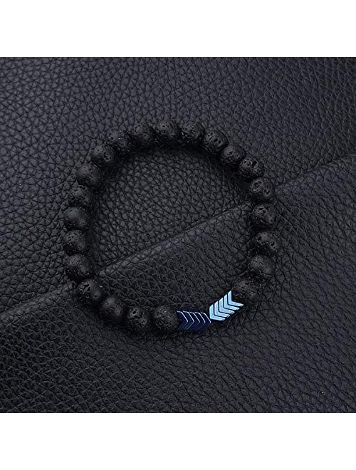 Gleamart 2 Pcs Lava Rock Stone Bead Bracelet Arrow Essential Oil Diffuser Volcanic Stone Bracelet for Men Women