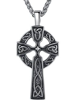 Aoiy Men's Stainless Steel Large Celtic Cross Irish Knot Pendant Necklace, 24" Link Chain, aap011