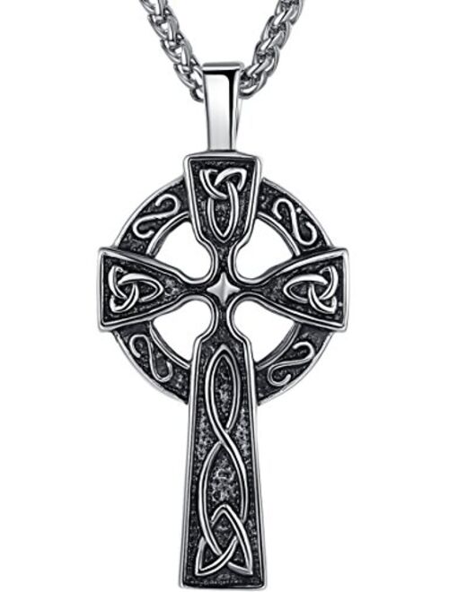 Aoiy Men's Stainless Steel Large Celtic Cross Irish Knot Pendant Necklace, 24" Link Chain, aap011