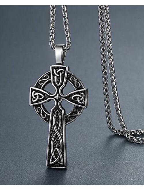 Aoiy Men's Stainless Steel Large Celtic Cross Irish Knot Pendant Necklace, 24" Link Chain, aap011