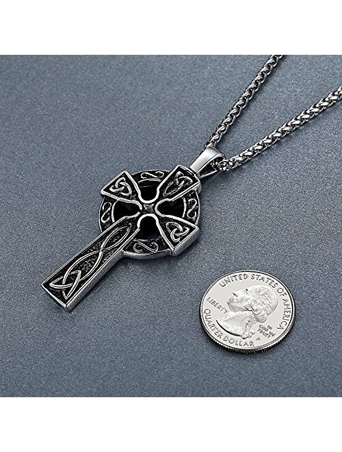 Aoiy Men's Stainless Steel Large Celtic Cross Irish Knot Pendant Necklace, 24" Link Chain, aap011