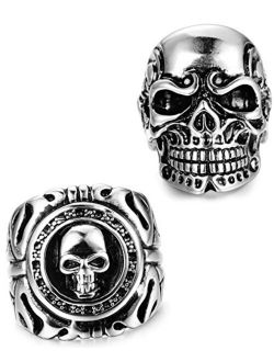 FUNRUN JEWELRY 2 PCS Stainless Steel Ring for Men Teens Skull Biker Ring