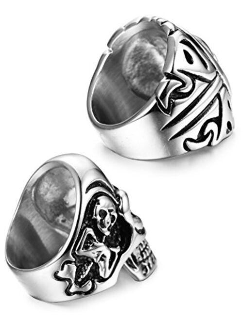 FUNRUN JEWELRY 2 PCS Stainless Steel Ring for Men Teens Skull Biker Ring