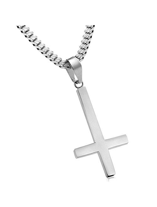 Besteel Jewelry Stainless Steel Inverted Cross Necklace for Women Men 24 Inch Chain 3 Color Available