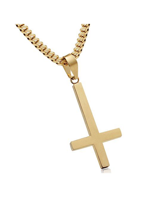 Besteel Jewelry Stainless Steel Inverted Cross Necklace for Women Men 24 Inch Chain 3 Color Available