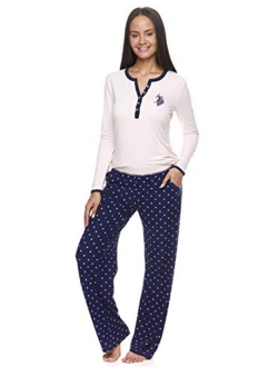 Womens Casual Long Sleeve Shirt and Pajama Pants Sleep Sleepwear Set