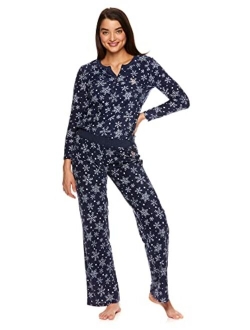 Womens Casual Long Sleeve Shirt and Pajama Pants Sleep Sleepwear Set