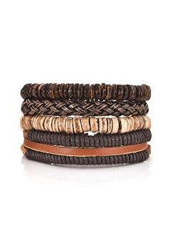 DALARAN Leather Bracelet for Men Wrist Band Brown Rope Bracelet Bangle