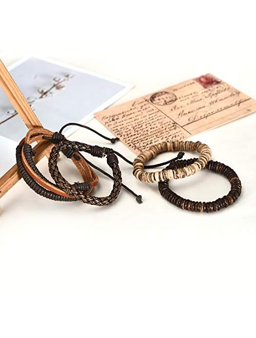 DALARAN Leather Bracelet for Men Wrist Band Brown Rope Bracelet Bangle