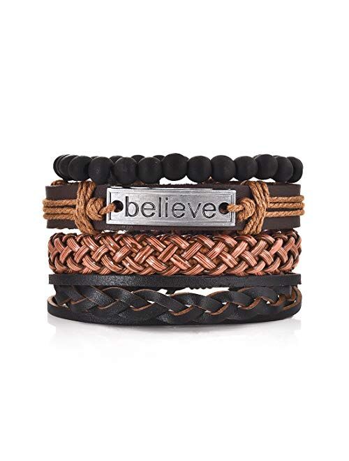 DALARAN Leather Bracelet for Men Wrist Band Brown Rope Bracelet Bangle