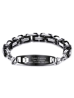 MOWOM Medical Alert Bracelet Custom Engraved, 6.5-8.7 Inches, Allergy Life Identification Name ID for Men Women Stainless Steel Chain Bracelets - (Bundle with Emergency C