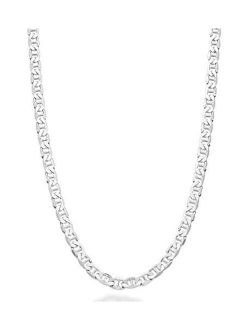 Solid 925 Sterling Silver Italian 4mm Diamond-Cut Solid Flat Mariner Link Chain Necklace for Women Men, 16, 18, 20, 22, 24, 26, 30 Inch Made in Italy