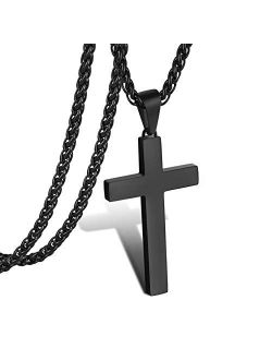 P. Blake Stainless Steel Cross Pendant Necklace for Men Boys, Christian Cross Pendant with 24 Inches Chain