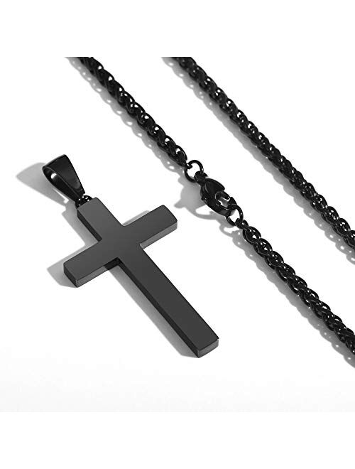 P. Blake Stainless Steel Cross Pendant Necklace for Men Boys, Christian Cross Pendant with 24 Inches Chain