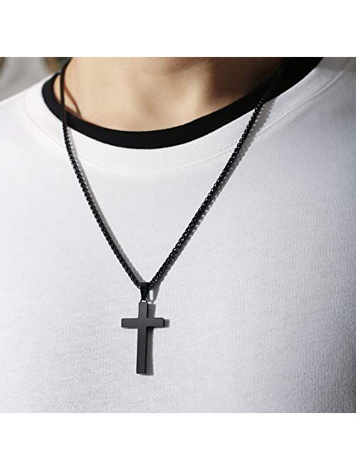 P. Blake Stainless Steel Cross Pendant Necklace for Men Boys, Christian Cross Pendant with 24 Inches Chain