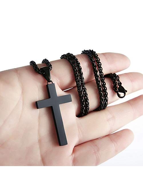 P. Blake Stainless Steel Cross Pendant Necklace for Men Boys, Christian Cross Pendant with 24 Inches Chain